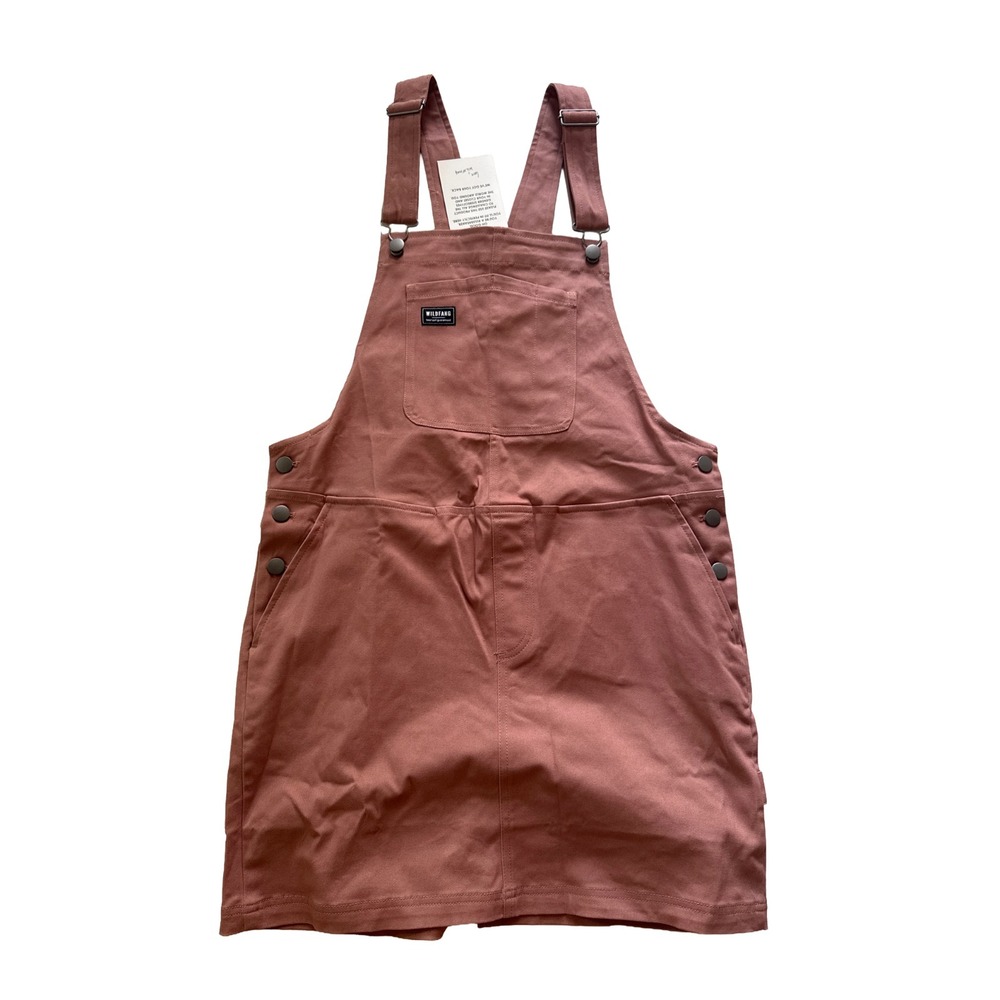 Wildfang Essential Skirtall Dress Blush Rose Brown Bib Pocket Sz Medium NWT Chic